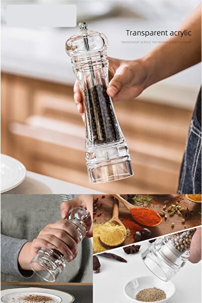 The Good Kitchen Acrylic Spice Grinder, 18 cm 2 Pieces, Large Size Salt Pepper Mill Grinder