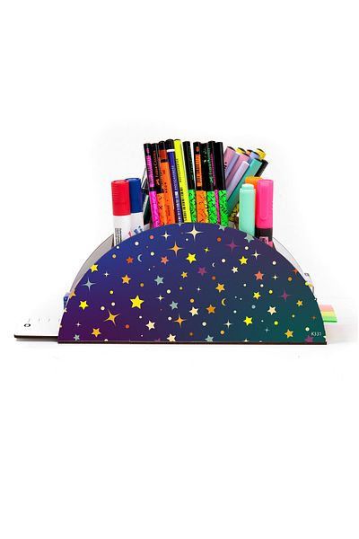 kutuTR Wooden Vip Planet Series Rainbow Ruled Desktop Pen Holder Organizer with Assembled Box