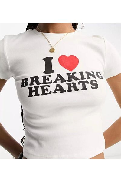 Touz I Love Breaking Hearts Printed White Crop