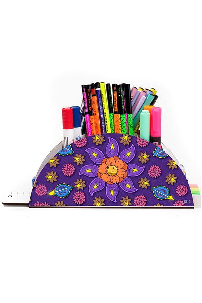 kutuTR Wooden Vip Flover Series Desktop Pen Holder Organizer with Rainbow Ruler Assembled Box