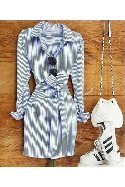 rengamoda Rochie de mireasă de absolvire cămașă din țesătură de viscoză, slim fit, cu dungi