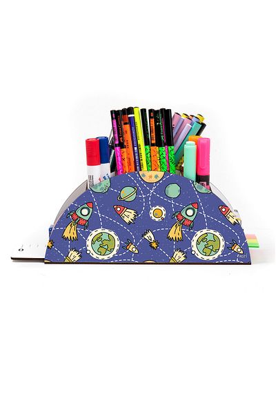 kutuTR Wooden Vip Space Series Model Rainbow Ruled Desktop Pen Holder Organizer Assembled Boxed