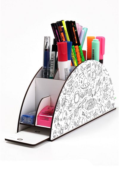 kutuTR Wooden Vip Space Series Model Rainbow Ruled Desktop Pen Holder Organizer Assembled Boxed