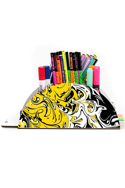 kutuTR Wooden Vip Pattern Series Rainbow Ruled Desktop Pen Holder Organizer Assembled Boxed