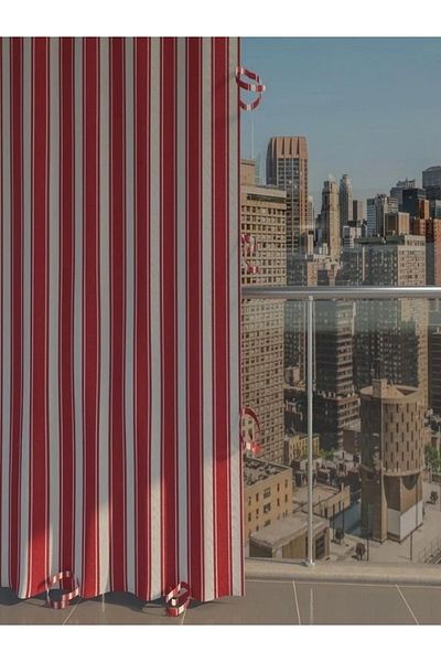 DEVRİM OLİVYA TEKSTİL Luxury Custom Sewing 1stClass Revolution Olivia Tarpaulin Balcony Curtain - corned-laced-red White