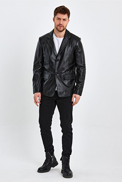 nero leather fur سترة جلدية للرجال (قصة عادية) Mdl7