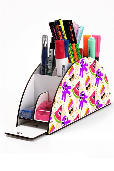 kutuTR Wooden Vip Watermelon Series Model Rainbow Ruled Desktop Pen Holder Organizer Assembled Boxed