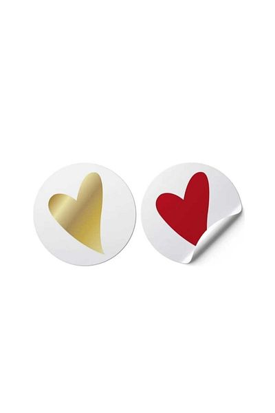 gg gençgirişimci Coated Sticker-gold-red Heart- (2.5X2.5 CM) 50 Pieces