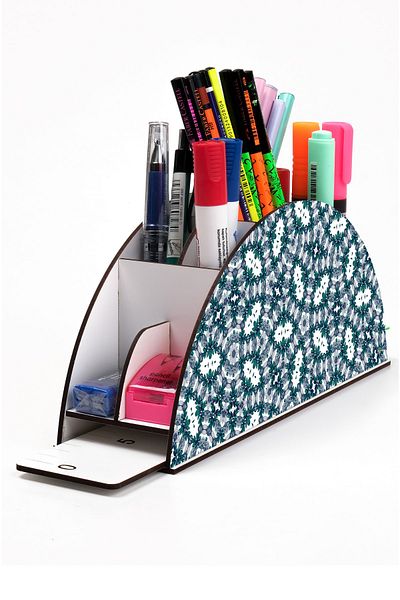 kutuTR Wooden Vip Leaf Series Rainbow Ruled Desktop Pen Holder Organizer with Assembled Box