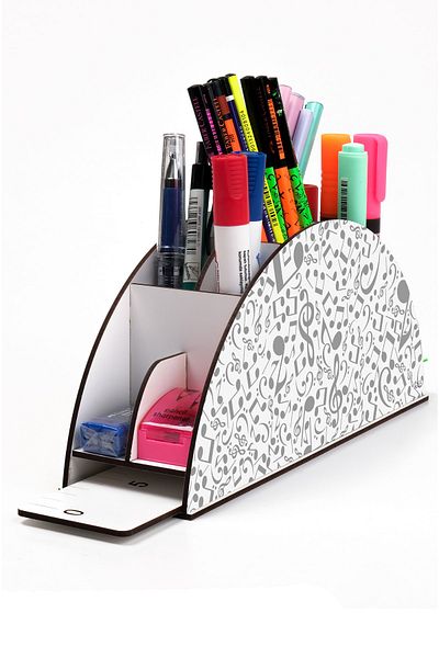 kutuTR Wooden Vip Student Series Rainbow Ruled Desktop Pen Holder Organizer with Assembled Box