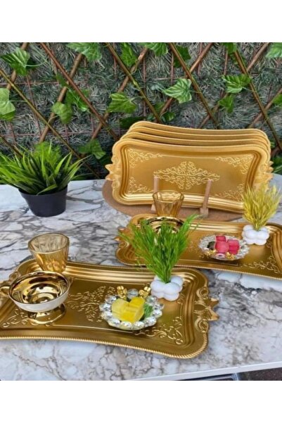 DİBA AVM 6 Adet Kahve Sunumluk Tepsi Gold (PLASTİK)