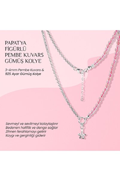 OSMANLI DOĞAL TAŞ Pembe Kuvars Doğal Taşlı Papatya Gümüş Kolye