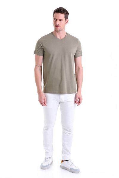 Hatemoğlu Μπλουζάκι Khaki Regular Fit Απλό 100% βαμβακερό με λαιμόκοψη
