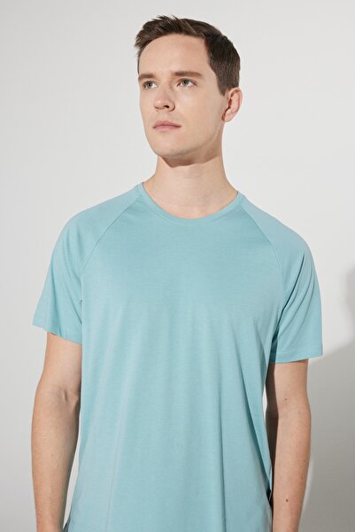 AC&Co / Altınyıldız Classics Tricou pentru bărbați Petrol Slim Fit Slim Fit din bumbac, cu decolteu, flexibil