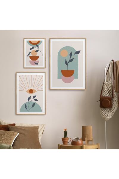 HOMEPACK 3'lü Set Doğal Ahşap Lamine Çerçeveli Dairesel Çizgiler Göz Güneş Iş...