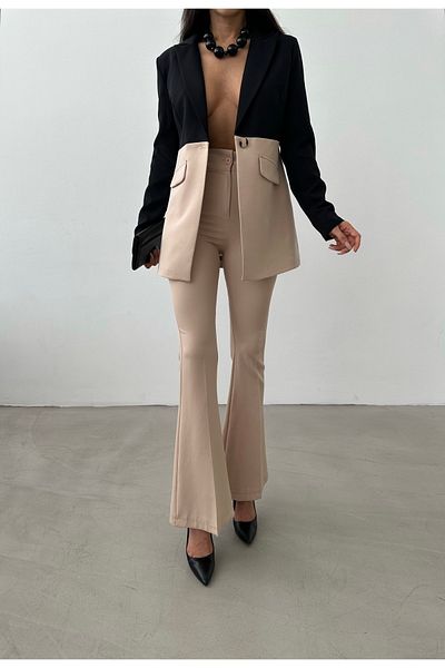 RG style Black Blazer Jacket with Fake Pockets - Lined