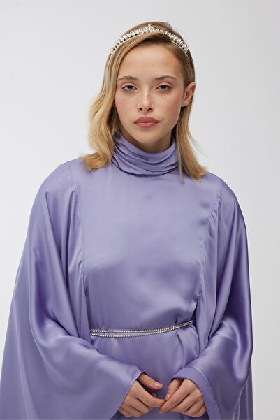 Manuka Satin Cape Evening Dress Lavender