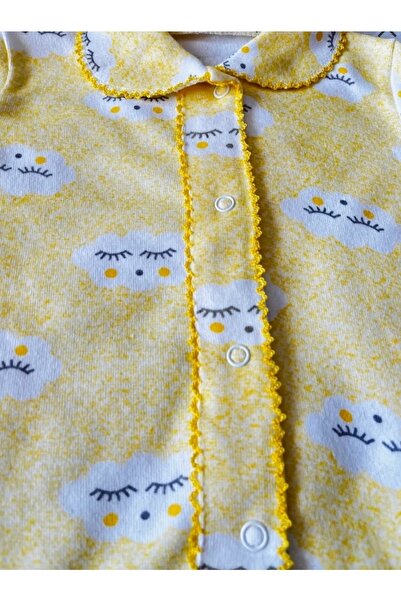 Kuzum Bebe Yellow Cloudy Collar Embroidered Front Snap Baby Set