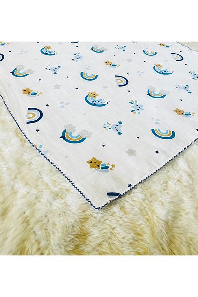 anne dokunuşu gibi KUZUM BEBE Blue Rainbow Muslin Swaddle Blanket