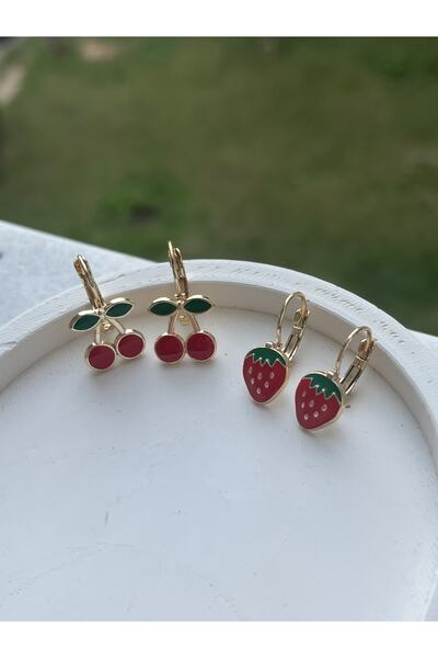 Floriaco Kız Çocuk Kirazlı Çilekli Küpe Ve Inci Toka Seti