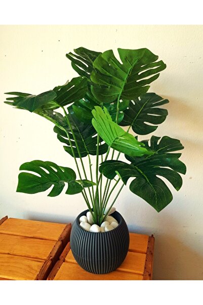 Genel Markalar Saksıda Devetabanı Monstera Yapay Çiçek 12 Dal 60 Cm Salon Çiçeği