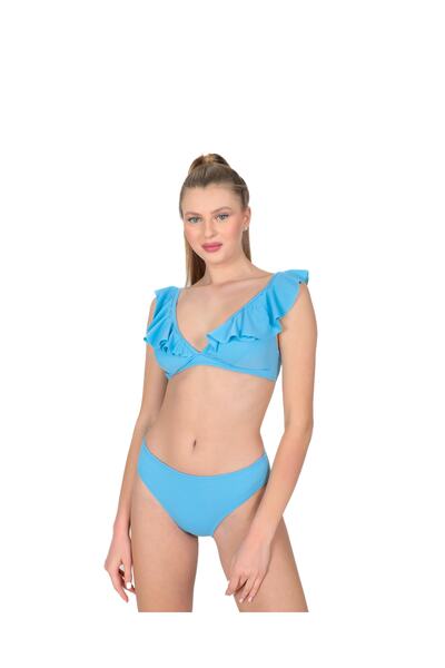 YT DİLAY Volanlı Bikini Takımı Açık Mavi