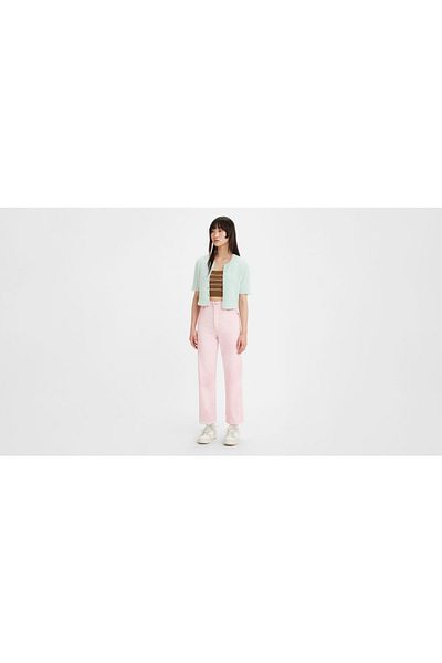 Levi's Pantaloni de damă Ribcage Straight Ankle - Pink Garment Dye