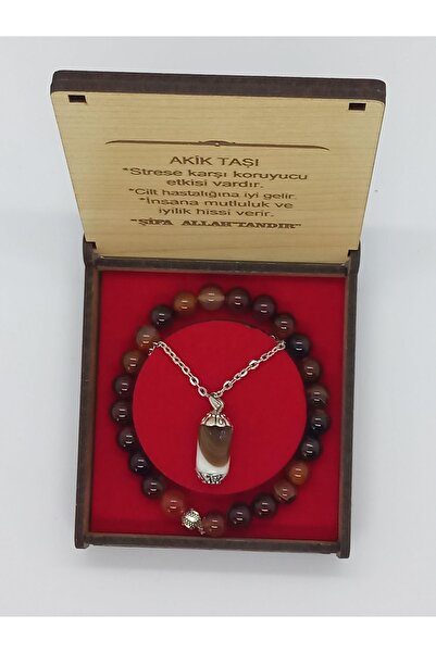 Huramarketing Special Boxed Agate Stone Necklace Bracelet Set Natural Stone Necklace Imprint