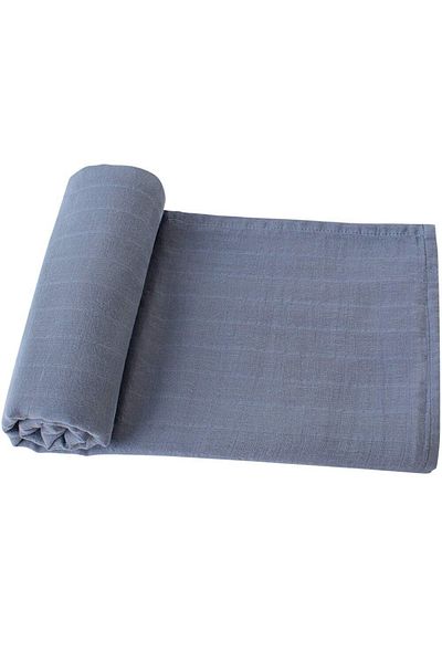Tinybabyconcept Soft Organic 100% Cotton Single Layer Muslin Swaddle Wrap Baby Blanket Blue Color 110x110 Cm