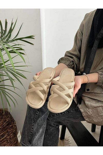 Behtah Kundura Knitted Straw Look Non-Slip Sole Soft Flexible Slippers Beach Sea Pool Daily Slippers