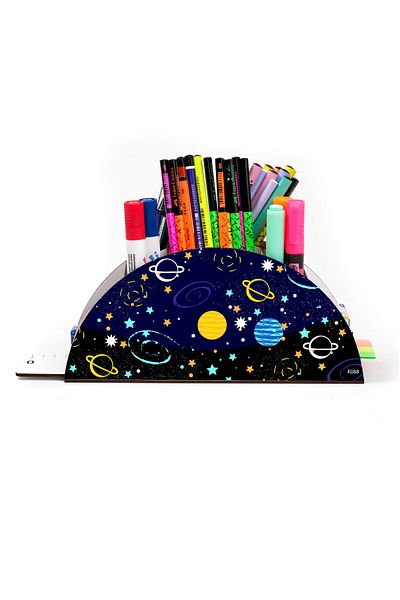 kutuTR Wooden Vip Space Series Model Rainbow Ruled Desktop Pen Holder Organizer Assembled Boxed
