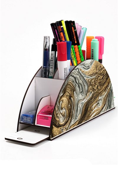 kutuTR Wooden Vip Mixed Rainbow Ruled Desktop Pen Holder Organizer with Assembled Box