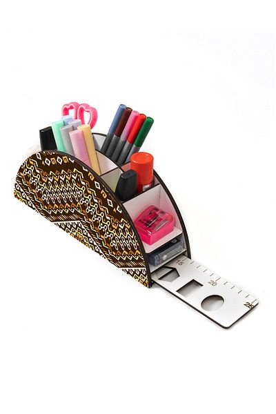 kutuTR Wooden Vip Pattern Series Rainbow Ruled Desktop Pen Holder Organizer Assembled Boxed