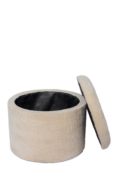 PUFANNA Handmade X Large Bej Tedy Kumaş Sandıklı Silindir Dekoratif Pufidik Puf Bench