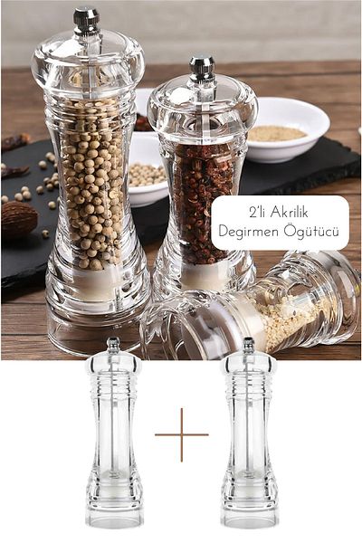 The Good Kitchen مطحنة بهارات أكريليك 18 سم 2 قطعة، مطحنة فلفل ملح حجم كبير
