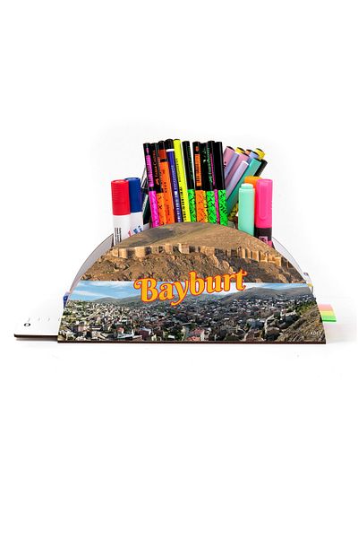 kutuTR منظم حامل قلم مكتبي خشبي من سلسلة Vip City مع مسطرة بألوان قوس قزح وصندوق مجمع