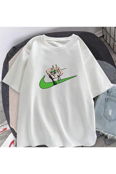 Touz Roronoa Zoro Printed White Unisex Oversize T-shirt