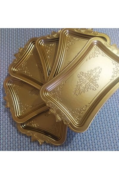 DİBA AVM 6 Pieces Coffee Serving Tray Gold (PLASTIC)