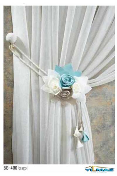 Yılmaz Home Collection Buket Gül Turkuaz Beyaz Braçol Perde Aksesuar - Buket ...