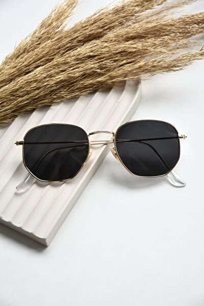 LOOKUP NEW Unisex Kadın Erkek Polarize Siyah Gold Oval Beşgen Metal Yeni Sezo...