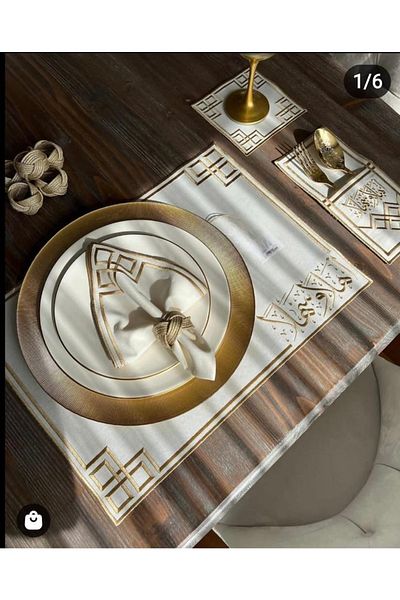 HİFA Arabic (welcome) written Linen American Service Set for 6 People (24 Pieces)