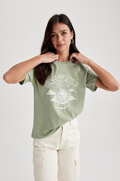 DeFacto Regular Fit Crew Neck Printed Short Sleeve 100% Cotton T-Shirt