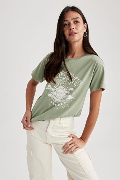 DeFacto Regular Fit Crew Neck Printed Short Sleeve 100% Cotton T-Shirt