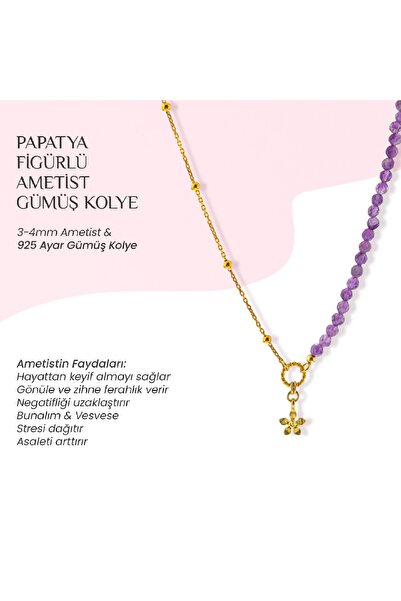OSMANLI DOĞAL TAŞ Ametist Doğal Taşlı Papatya Motifli Gümüş Şans Kolyesi