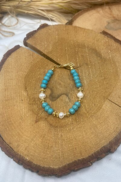 Suerte Accessories Turquoise Natural Stone Mayorka (majorika) Pearl Gold Accessory Handmade Special Design Natural Stone Bracelet