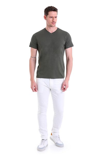 Hatemoğlu Μπλουζάκι Khaki Plain Regular Fit 100% βαμβακερό με λαιμόκοψη