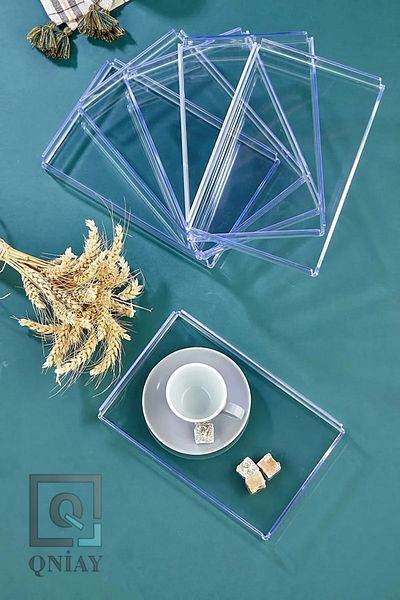 QNİAY Transparent Tray 14x22cm Crystal Presentation Tray (1 PC) Coffee Presentation Decorative Special Series Tray Plexiglass