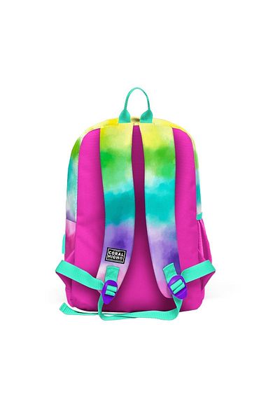 Coral High Kids Colorful Batik Patterned Four Compartment USB School Backpack 23839
