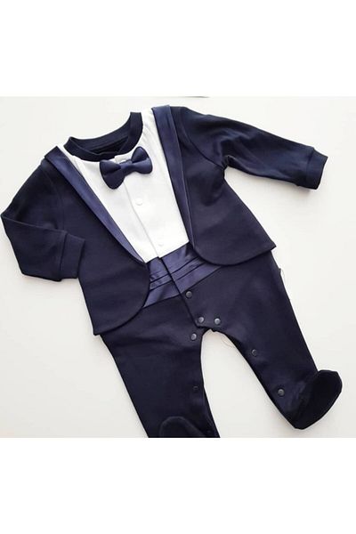 Mymio Baby Boy Navy Blue Tuxedo Jumpsuit