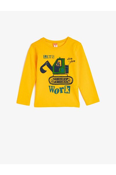 Koton Boy's Crew Neck Letter Printed Long Sleeve T-Shirt